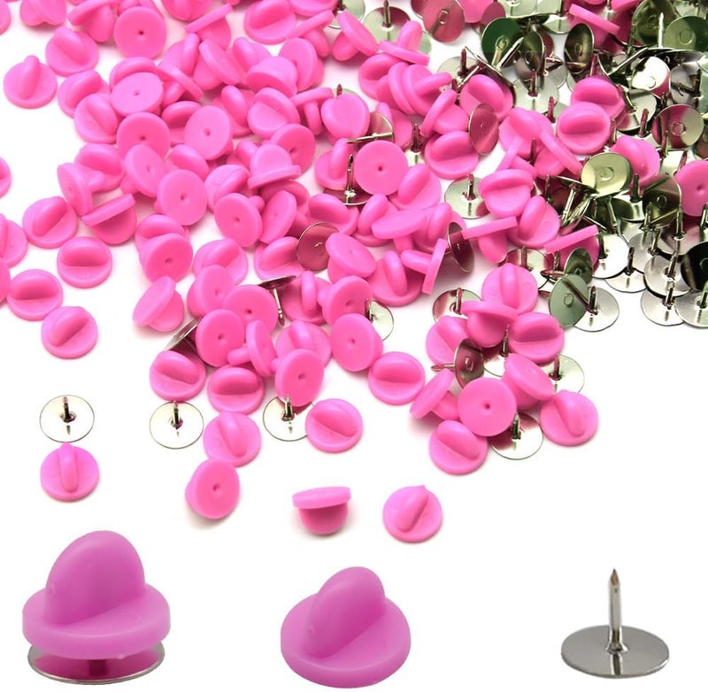 Ruidee 200 Pieces/100 Set Rubber Pin Backs with Tie Tacks Blank Pins, PVC Rubber Pin Back for Uniform Badges Backing Holder Clasp Lapel Pin（Pink） - Image 4